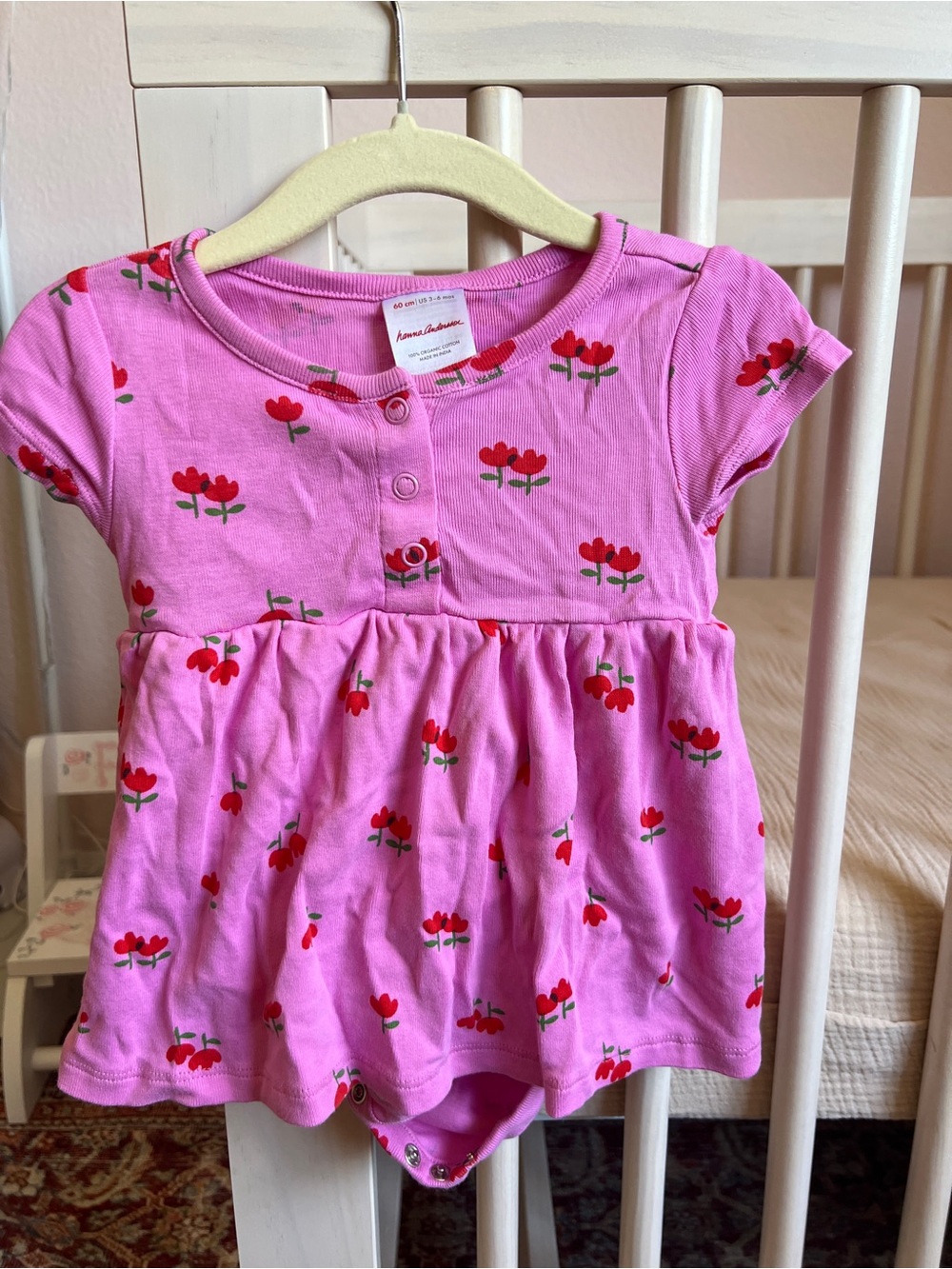 Hanna Andersson Pink Short Sleeve Floral Dress-Style Bodysuit